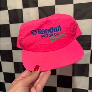 Vintage Kendall Motor Oil Racing fluorescent neon pink nylon adjustable hat cap